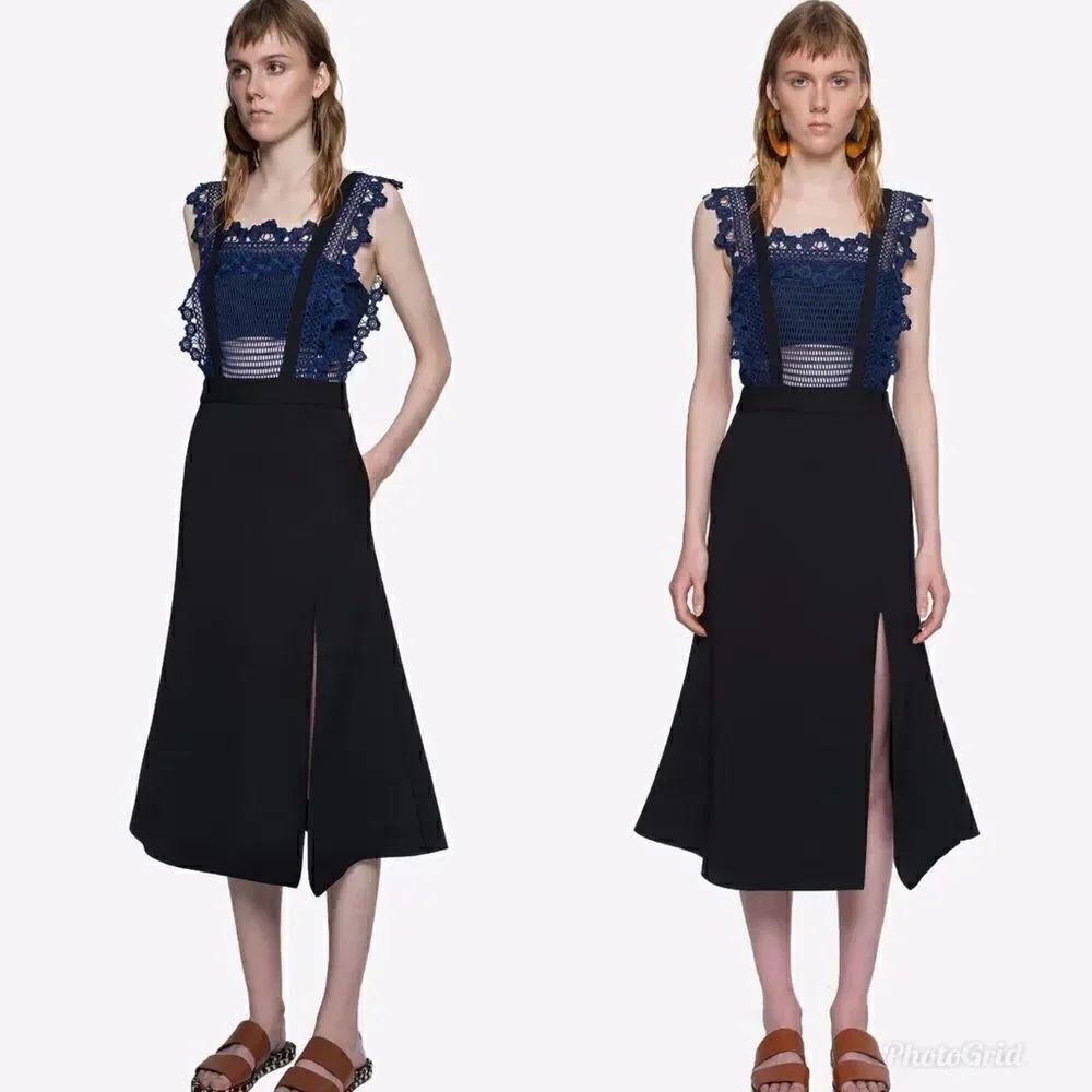 Revolve Self-Portrait Angelique Frilled Split Front Sculptured Midi Dress